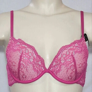 36C Maidenform 9407 Enthralled Embellished Lace Plunge Underwire Bra Magenta NWT